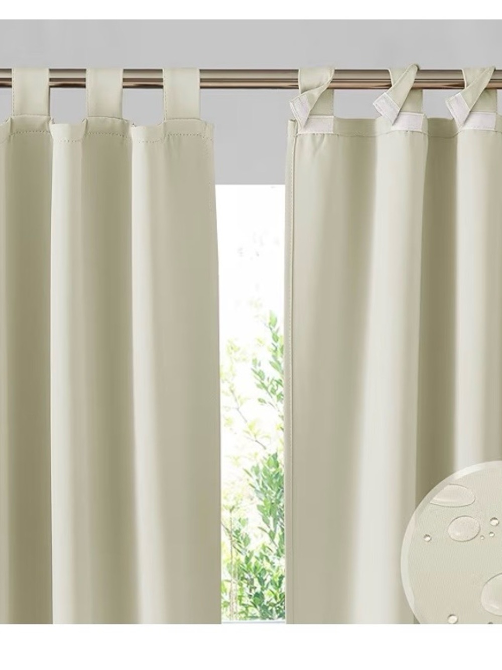 Outdoor Water-Resistant Tab Top Curtain Panels - 2 Panels
